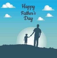 une affiche pour une père et fils avec une ciel Contexte cette dit content du père journée illustration vecteur