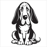 ai généré noir et blanc basset chien chien dessin animé vecteur illustration