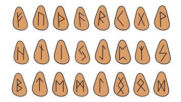 ensemble de runes. collection de main tiré griffonnage de runique vieux norrois Scandinavie symboles sur pierre. vecteur plat illustration de celtique des glyphes. Icônes pour site Internet, livre, Jeu conception.