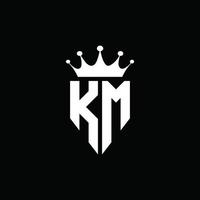 style d'emblème de monogramme de logo de km avec modèle de conception de forme de couronne vecteur
