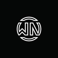 monogramme de logo wn avec modèle de conception arrondi de cercle d'espace négatif vecteur