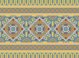 traverser point broderie. ethnique motifs. originaire de style. traditionnel conception pour texture, textile, tissu, vêtements, tricots, imprimer. géométrique pixel horizontal sans couture vecteur. vecteur