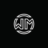 monogramme du logo wm avec modèle de conception arrondi de cercle d'espace négatif vecteur