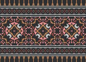 pixel ukrainien, biélorusse populaire art vecteur sans couture modèle dans rouge et noir, inspiré par traditionnel broderie vyshyvanka