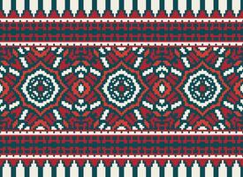 pixel ukrainien, biélorusse populaire art vecteur sans couture modèle dans rouge et noir, inspiré par traditionnel broderie vyshyvanka