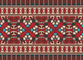 fleur broderie sur marron Contexte. ikat et traverser point géométrique sans couture modèle ethnique Oriental traditionnel. aztèque style illustration conception pour tapis, fond d'écran, vêtements, emballage, batik. vecteur