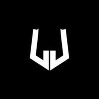 Ruban de logo de lettre monogramme lj avec style de bouclier isolé sur fond noir vecteur
