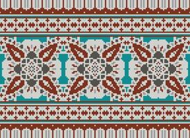 pixel ukrainien, biélorusse populaire art vecteur sans couture modèle dans rouge et noir, inspiré par traditionnel broderie vyshyvanka