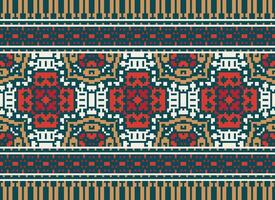 pixel ukrainien, biélorusse populaire art vecteur sans couture modèle dans rouge et noir, inspiré par traditionnel broderie vyshyvanka