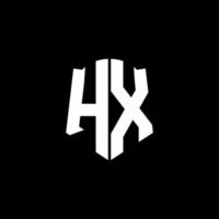 ruban de logo de lettre monogramme hx avec style de bouclier isolé sur fond noir vecteur