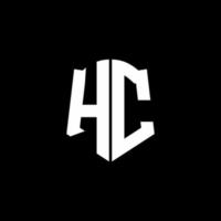 Ruban de logo de lettre monogramme hc avec style de bouclier isolé sur fond noir vecteur