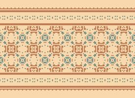 une floral pixel art modèle sur gris arrière-plan.géométrique ethnique Oriental broderie vecteur illustration. pixel style, abstrait arrière-plan, traverser point.design pour texture, tissu, chiffon, foulard, impression