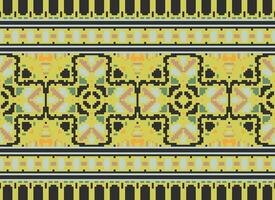 pixel broderie ethnique modèle, vecteur géométrique fleuri arrière-plan, traverser point rétro zigzag style, modèle tricot continu, conception pour textile, tissu, céramique, numérique impression