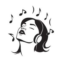 magnifique femme dans écouteurs écoute à le la musique avec fermé yeux sur blanc Contexte vecteur