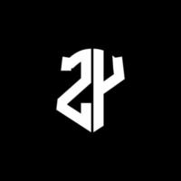 Ruban de logo de lettre monogramme zy avec style de bouclier isolé sur fond noir vecteur