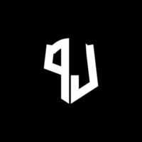 Ruban de logo de lettre monogramme pj avec style de bouclier isolé sur fond noir vecteur