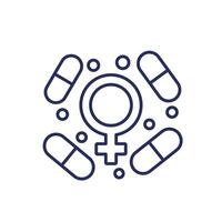 oestrogène thérapie pilules ligne icône sur blanc vecteur