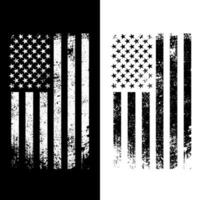 drapeau américain en détresse vecteur noir et blanc