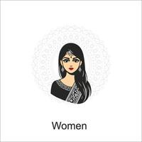 Indien femmes sari clipart Indien femme portant de mariée tenue-noir et blanc vecteur illustration