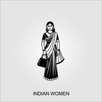 Indien femmes sari clipart Indien femme portant de mariée tenue-noir et blanc vecteur illustration