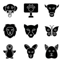ensemble d'icônes de glyphe d'animaux vecteur