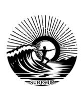 surfe en haut surfant plage ligne art t chemise conception vecteur