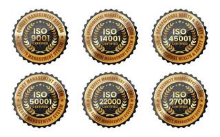 iso 9001 14001 45001 50000 22000 27001 certification badge vecteur