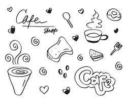 main tiré café sur griffonnage styles.doodle ensemble de café. vecteur