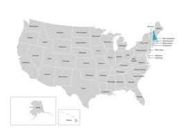 vecteur isolé illustration de simplifié administratif carte de le Etats-Unis. les frontières de le États avec des noms. bleu silhouette de Nouveau hampshire, État.