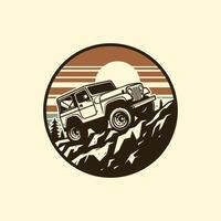 de route aventure voiture logo badge avec ancien style vecteur