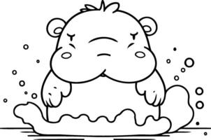 mignonne dessin animé hippopotame séance sur glace. vecteur illustration.