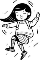 mignonne peu fille en jouant football. vecteur illustration dans griffonnage style.