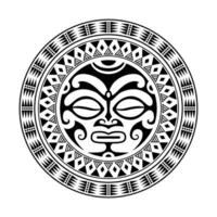 ornement de tatouage rond avec style maori de visage de soleil. masque ethnique africain, aztèque ou maya. vecteur