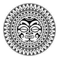 ornement de tatouage rond avec style maori de visage de soleil. masque ethnique africain, aztèque ou maya. vecteur