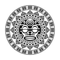 ornement de tatouage rond avec style maori de visage de soleil. masque ethnique africain, aztèque ou maya. vecteur