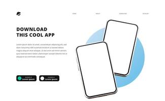 page bannière La publicité pour Téléchargement app pour mobile téléphone téléphone intelligent Télécharger boutons modèle 3d dessin animé la perspective deux flottant téléphone vecteur