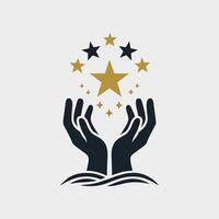 communauté logo, logo de mains atteindre pour étoiles vecteur