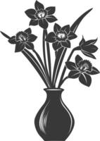 ai généré silhouette jonquille fleur dans le vase noir Couleur seulement vecteur