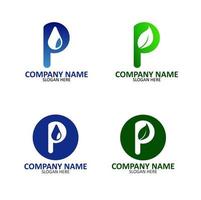 nature de logo de lettre moderne avec minimalis de couleur verte et bleue avec la lettre p vecteur