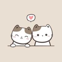 illustration de doodle de dessin animé mignon chat minou couple vecteur