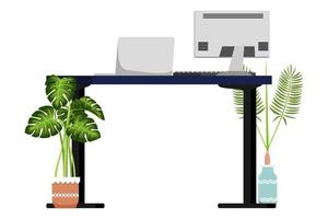 bureau moderne pour indépendant de bureau à domicile moderne avec chaise de table et ordinateur portable pc avec plantes d'intérieur vecteur