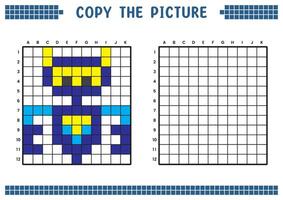 copie le image, Achevée le la grille image. éducatif feuilles de travail dessin avec carrés, coloration cellule domaines. enfants préscolaire activités. dessin animé vecteur, pixel art. futur robot illustration. vecteur