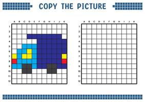 copie le image, Achevée le la grille image. éducatif feuilles de travail dessin avec carrés, coloration cellule domaines. enfants préscolaire activités. dessin animé vecteur, pixel art. un camion cargaison illustration. vecteur