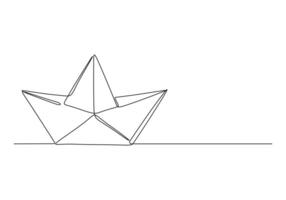 continu un ligne dessin de papier bateau origami jouet concept vecteur illustration