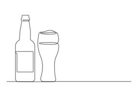 Bière verre et bouteille continu un ligne dessin vecteur illustration. pro vecteur