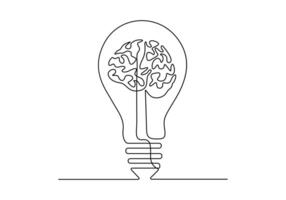 Célibataire ligne dessin de ampoule avec Humain cerveau pour médical entreprise logo identité vecteur illustration