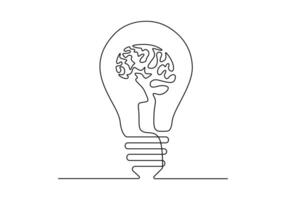 Célibataire ligne dessin de ampoule avec Humain cerveau pour médical entreprise logo identité vecteur illustration