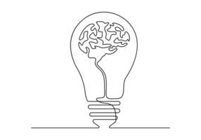 Célibataire ligne dessin de ampoule avec Humain cerveau pour médical entreprise logo identité vecteur illustration