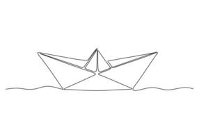 continu un ligne dessin de papier bateau origami jouet concept vecteur illustration. prime vecteur