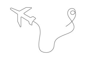 continu un ligne dessin de avion ligne chemin. vecteur icône de avion vol route avec début indiquer. isolé sur blanc Contexte vecteur illustration